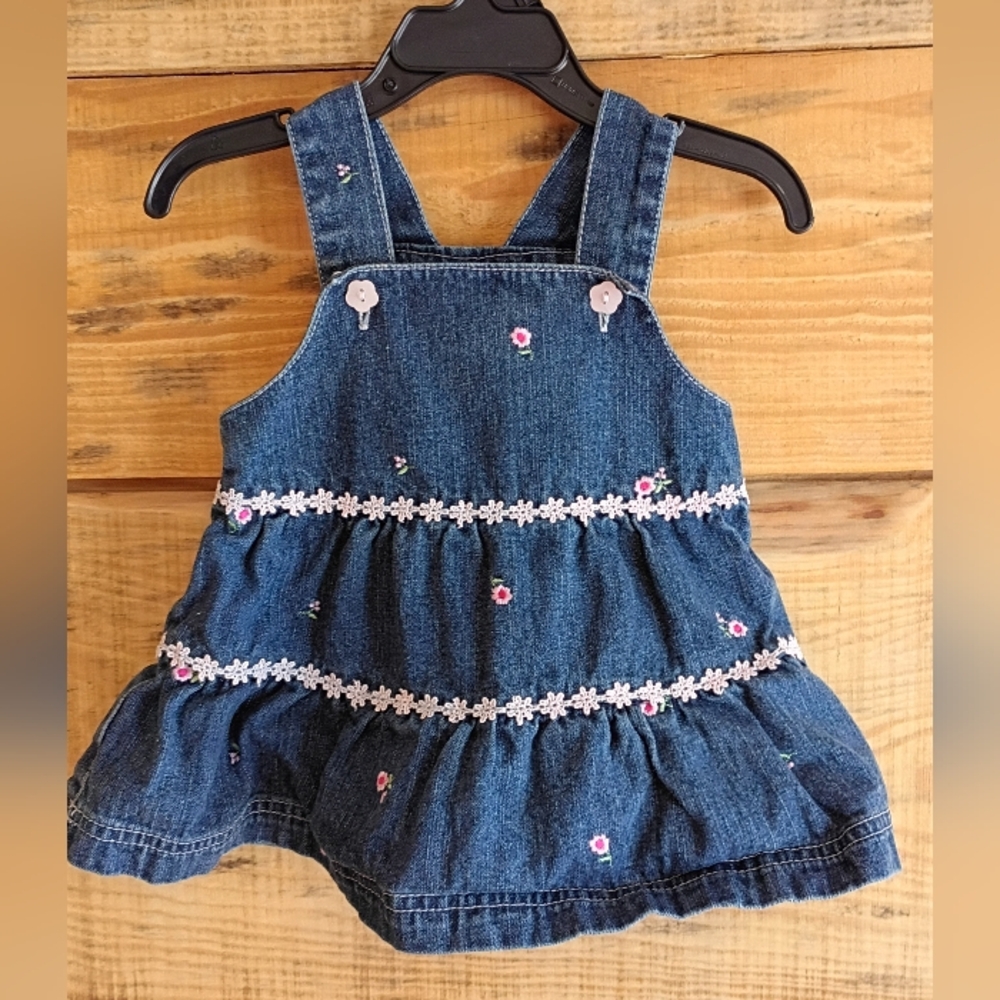 Floral Cotton Denim Baby Togs Easter Dress Size 3-6 Months Y2K 90s